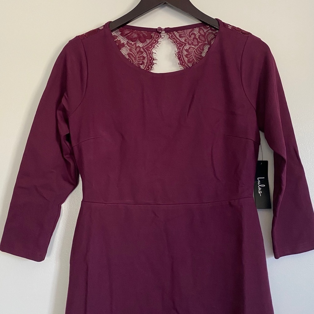 𝅺NWT LULUS Love Language Plum Lace Backless Dress M - Picture 6 of 11